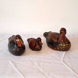 Set of 3 glazed ceramic ducks - rustic / country vintage decor