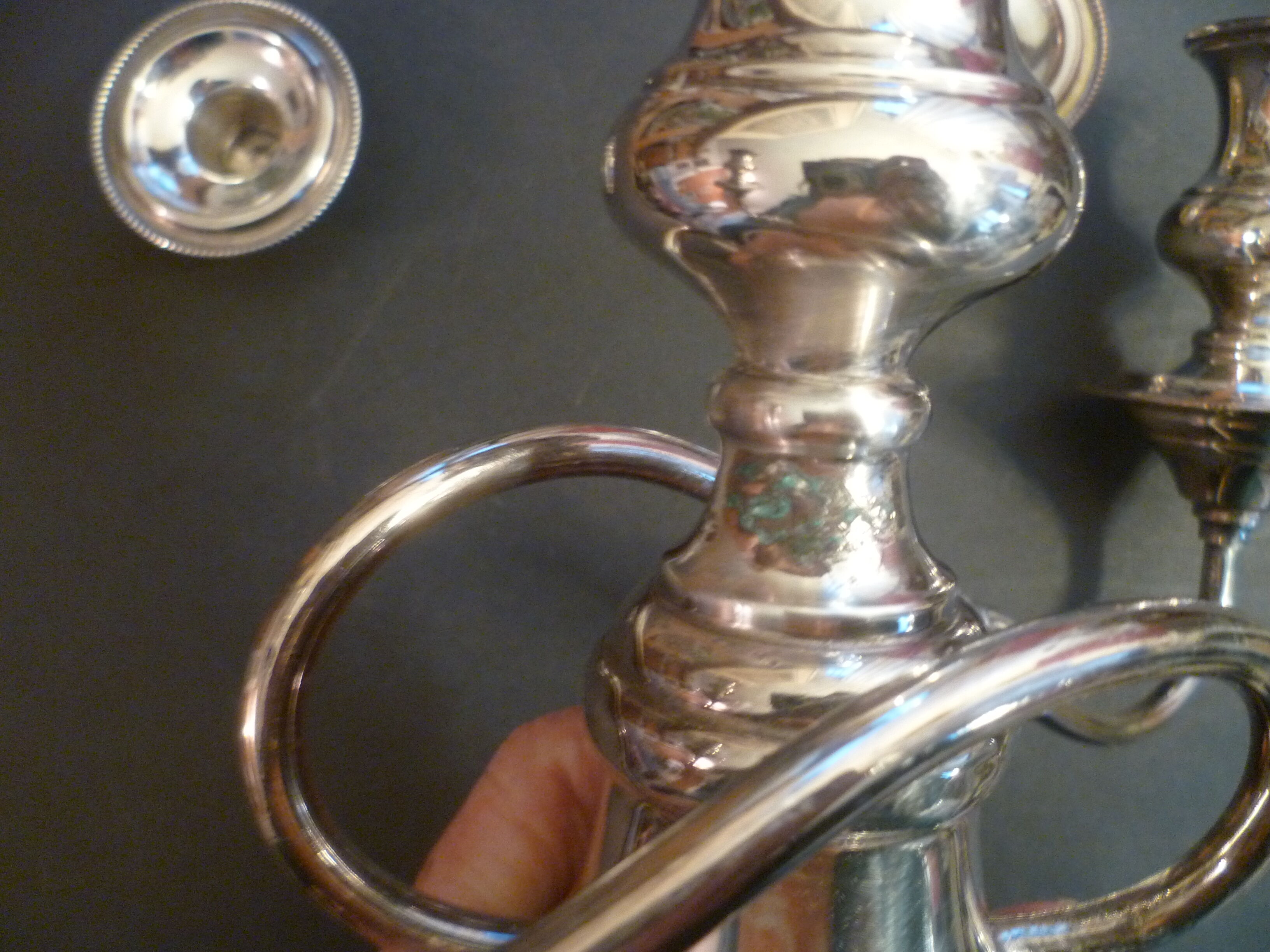 Large pair of candlesticks / candlesticks 3 lights in silver met.t.