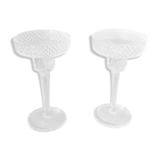 Pair of glass candle holders