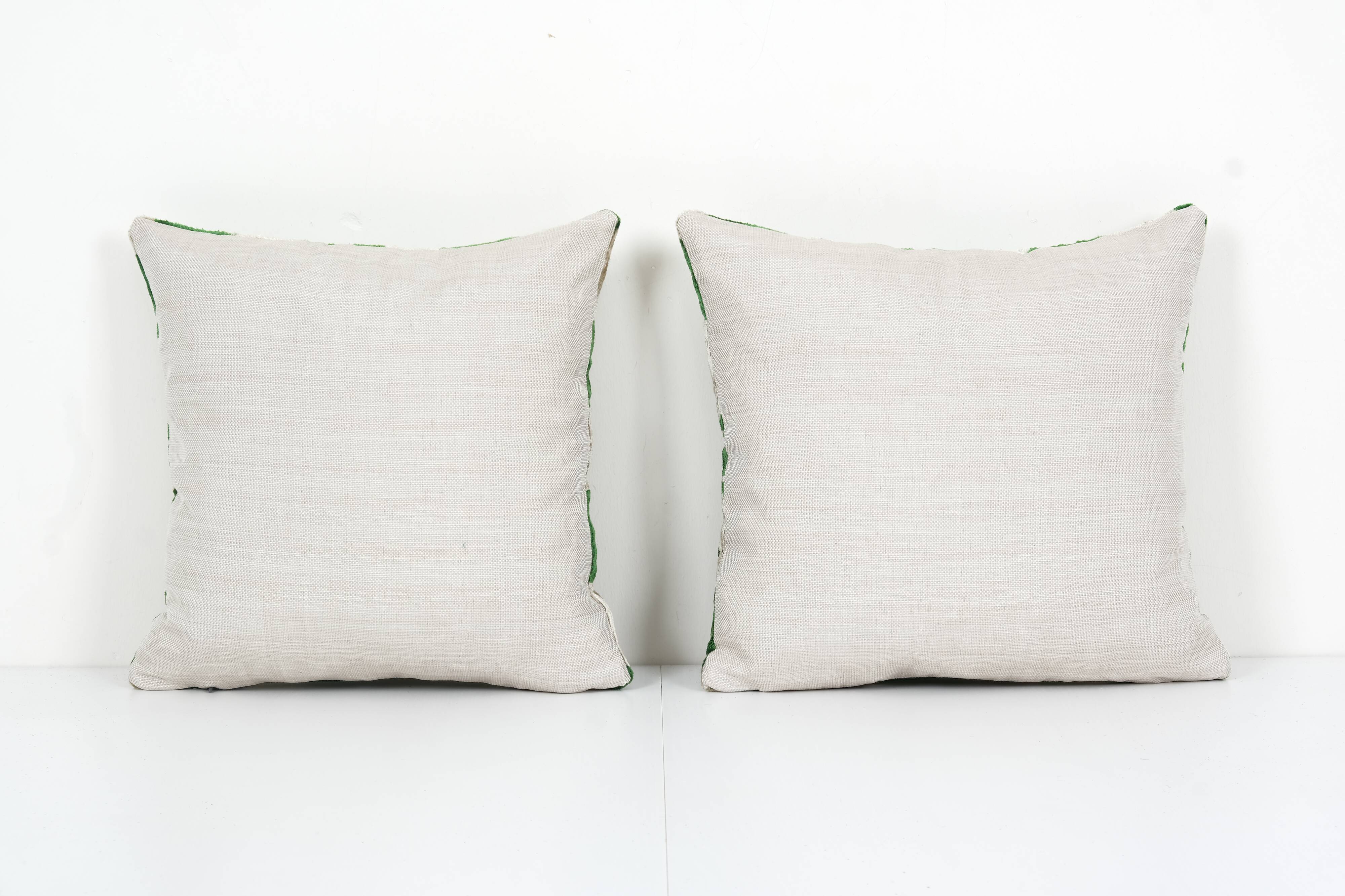 Decorative Pillows Covers, Set of Two Soft Velvet Silk Pillow, Pair Green İkat Velvet Pillow Cover