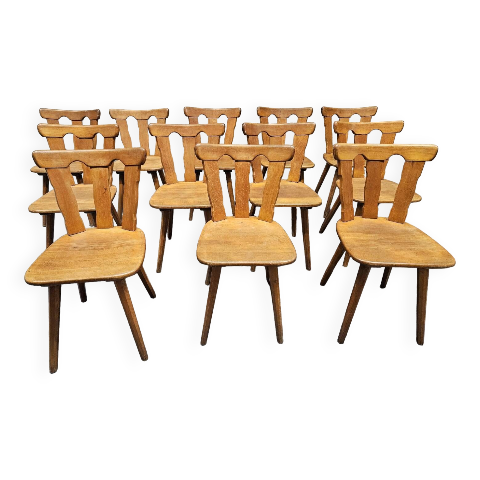 12 wooden bistro chairs, 1970
