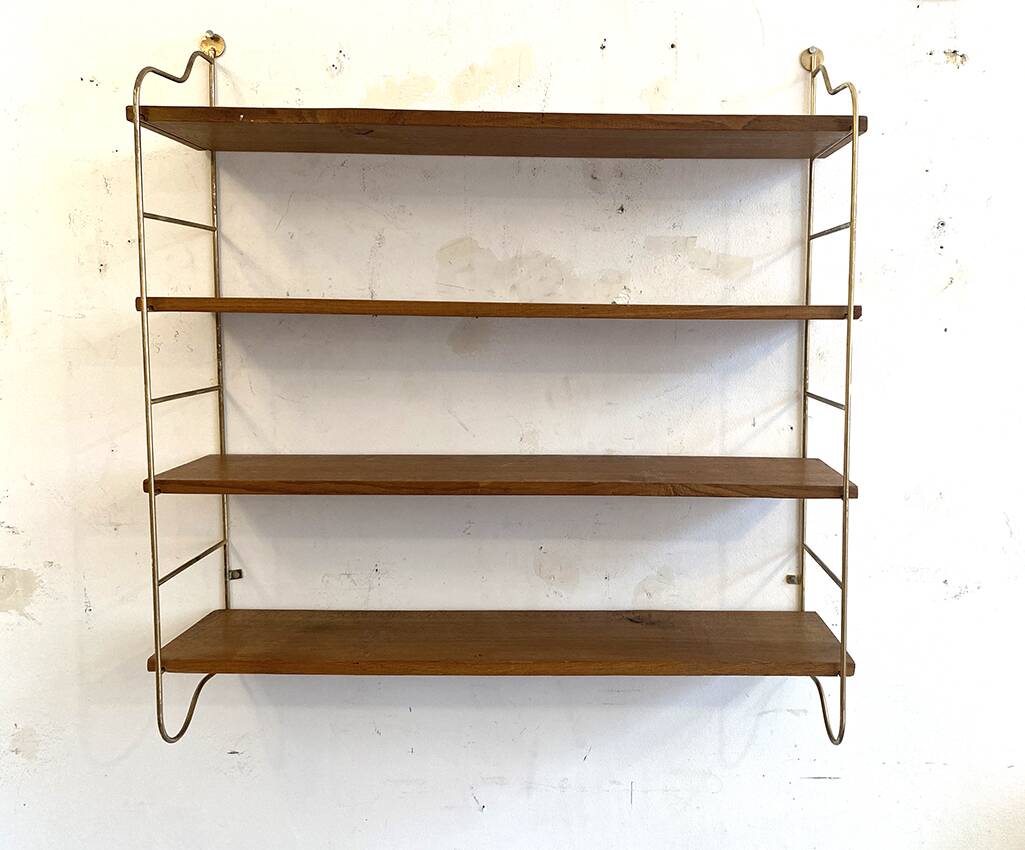 Etagère string laiton et hêtre, 1960