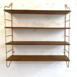 Brass and beech string shelf, 1960