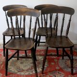 Antique set of 4 farmhouse patinated oak dining chairs, 19th century