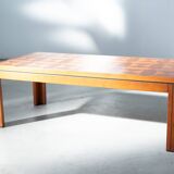 1970s "Fox Hunt" Design Rectangular Cherry Wood Inlaid Coffee Table