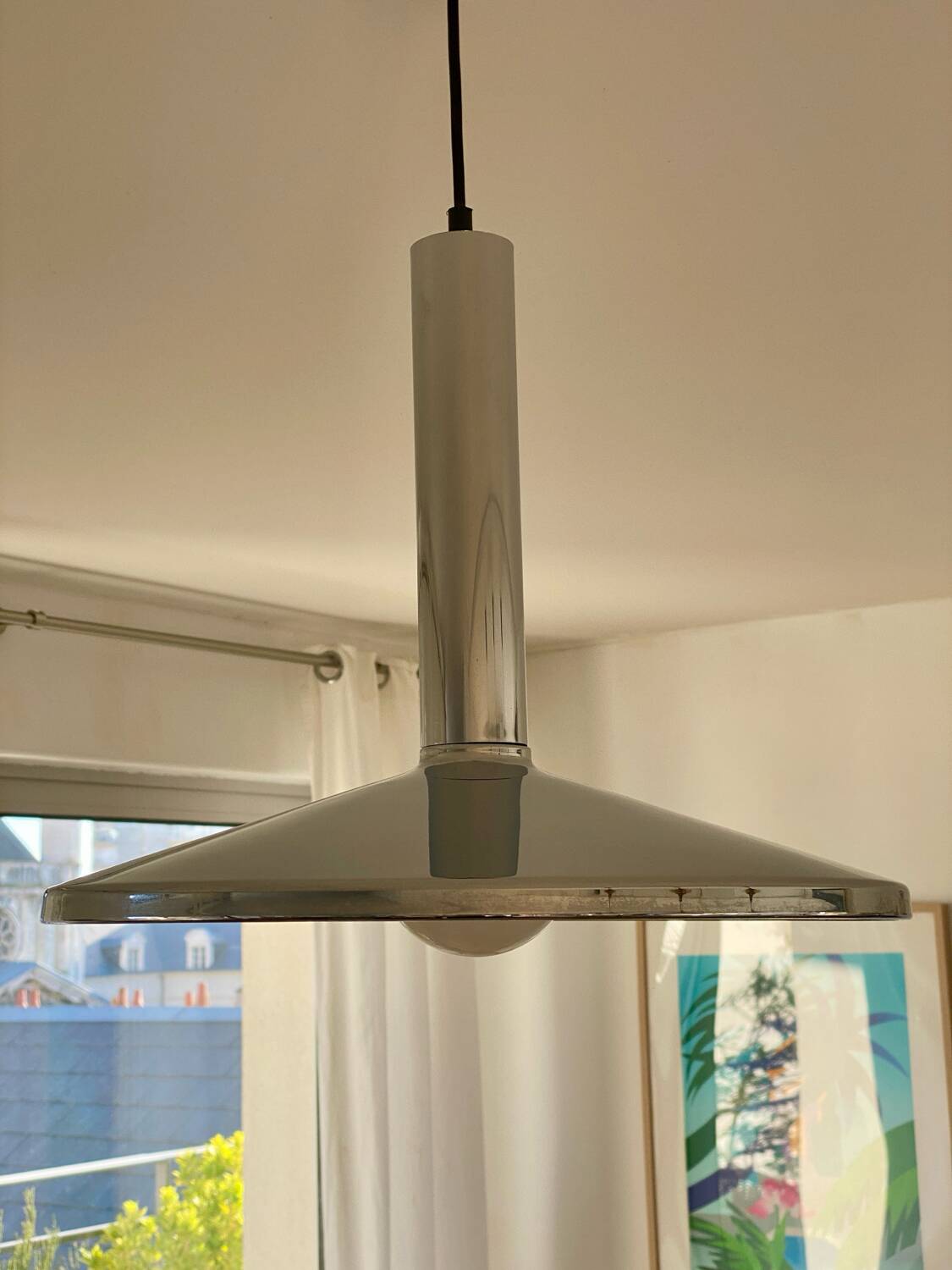 Large chrome pendant lamp Hustadt Leuchten 1960