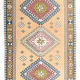Mustard Pink Oriental Pattern Turkish Rug, 135x232Cm
