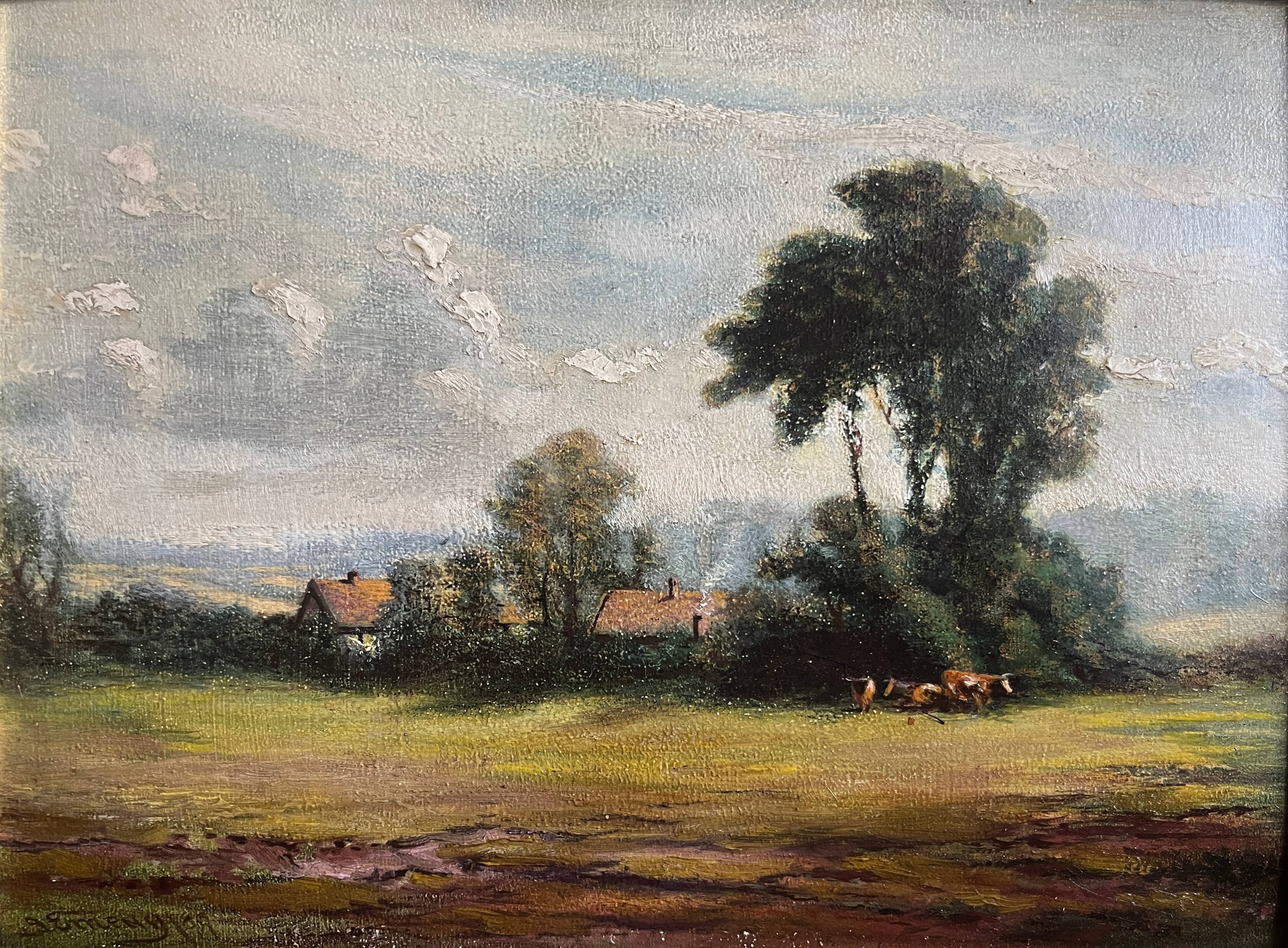 Painting hsp james emery (1819-1899) countryside england fudbury cornard