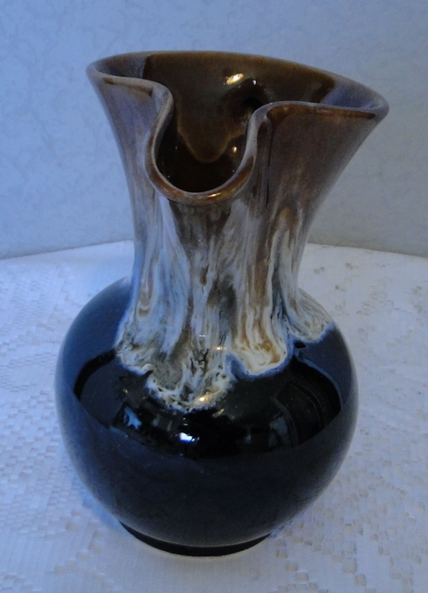 Blue, grey and brown flame stoneware jug