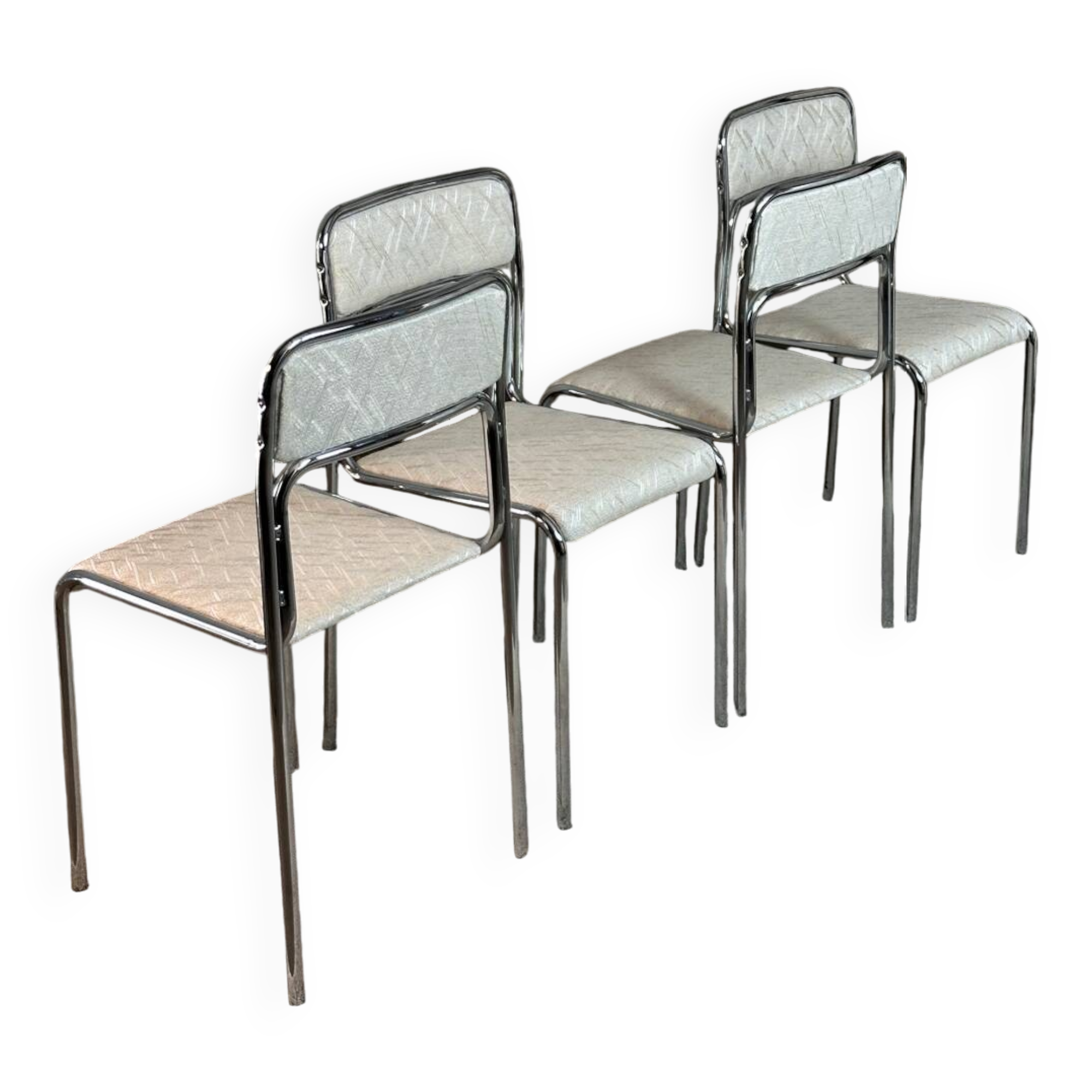 Reupholstered Chrome Stacking Chairs - 70s