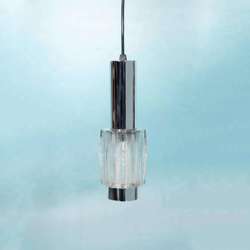 Vintage chrome and glass suspension, space age cascade lamp.