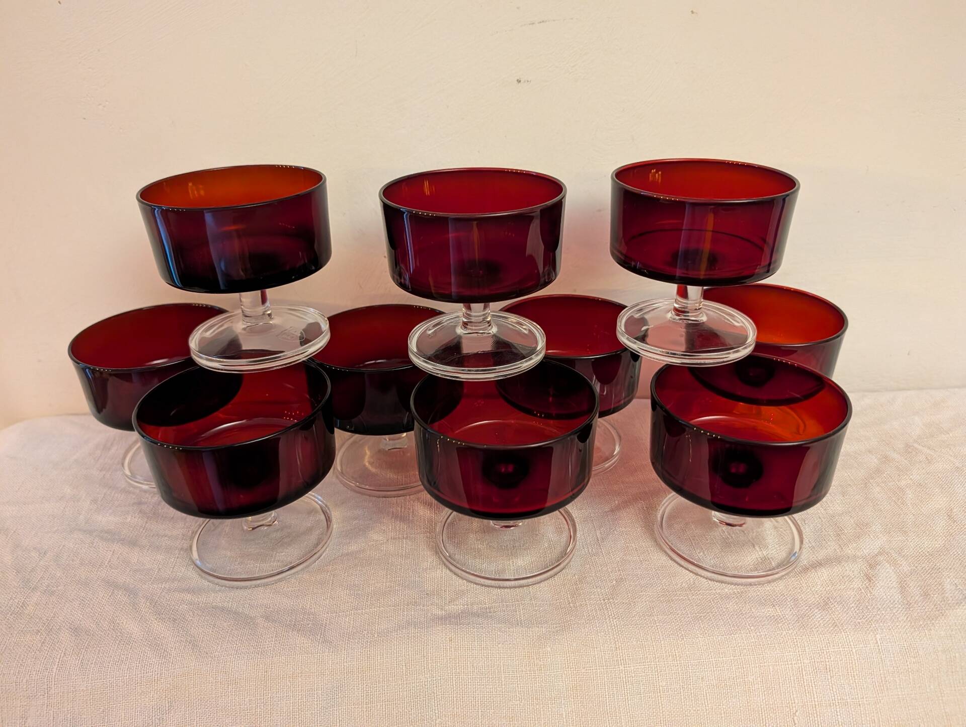 10 ruby glass cups, 1970s