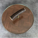 Cheese plat vintage rond marquetry plateau turning glass 28.5 cm