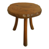 Tabouret brutaliste vintage en bois