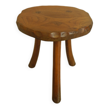 Tabouret brutaliste vintage en bois