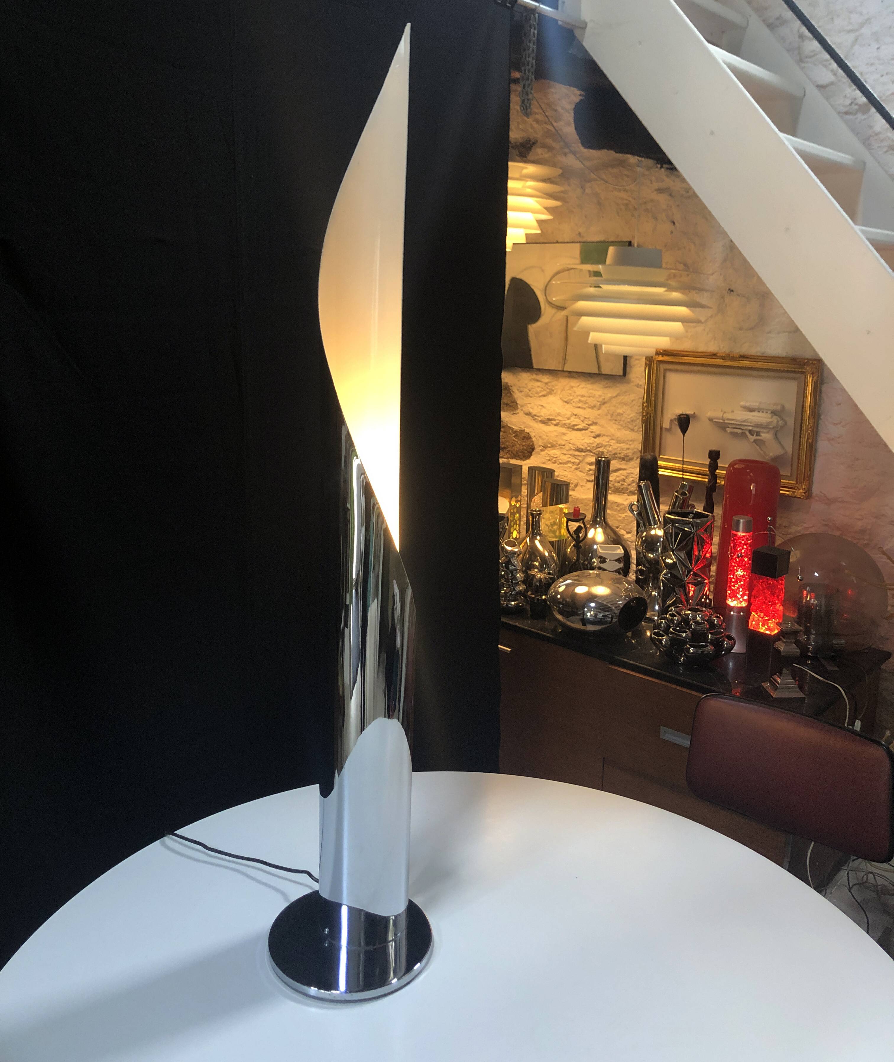 Vintage Floor Lamp • Flame • Stainless Steel • Space Age • 1970