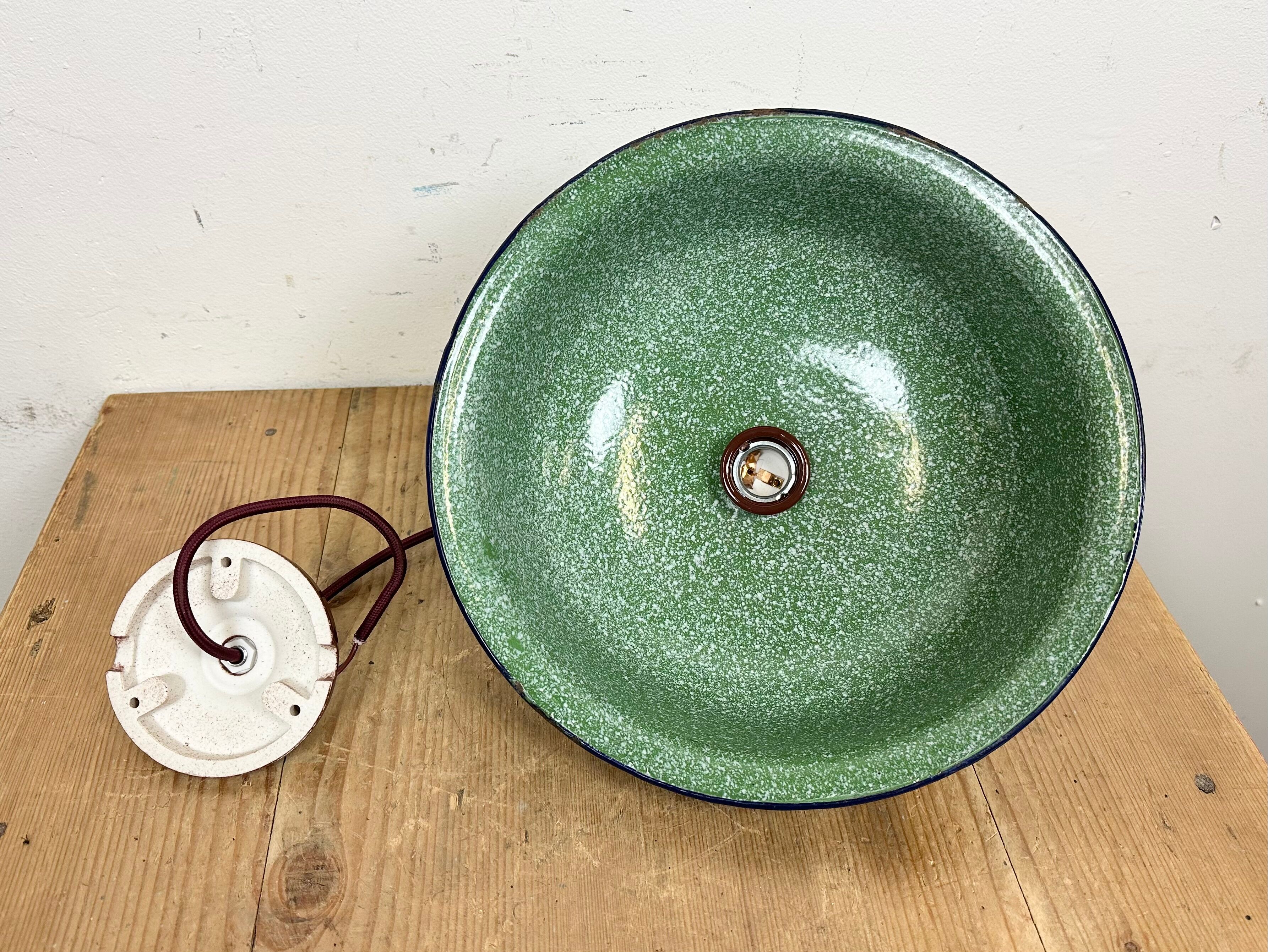 Industrial Factory Green Enamel Ceiling Lamp , 1960s