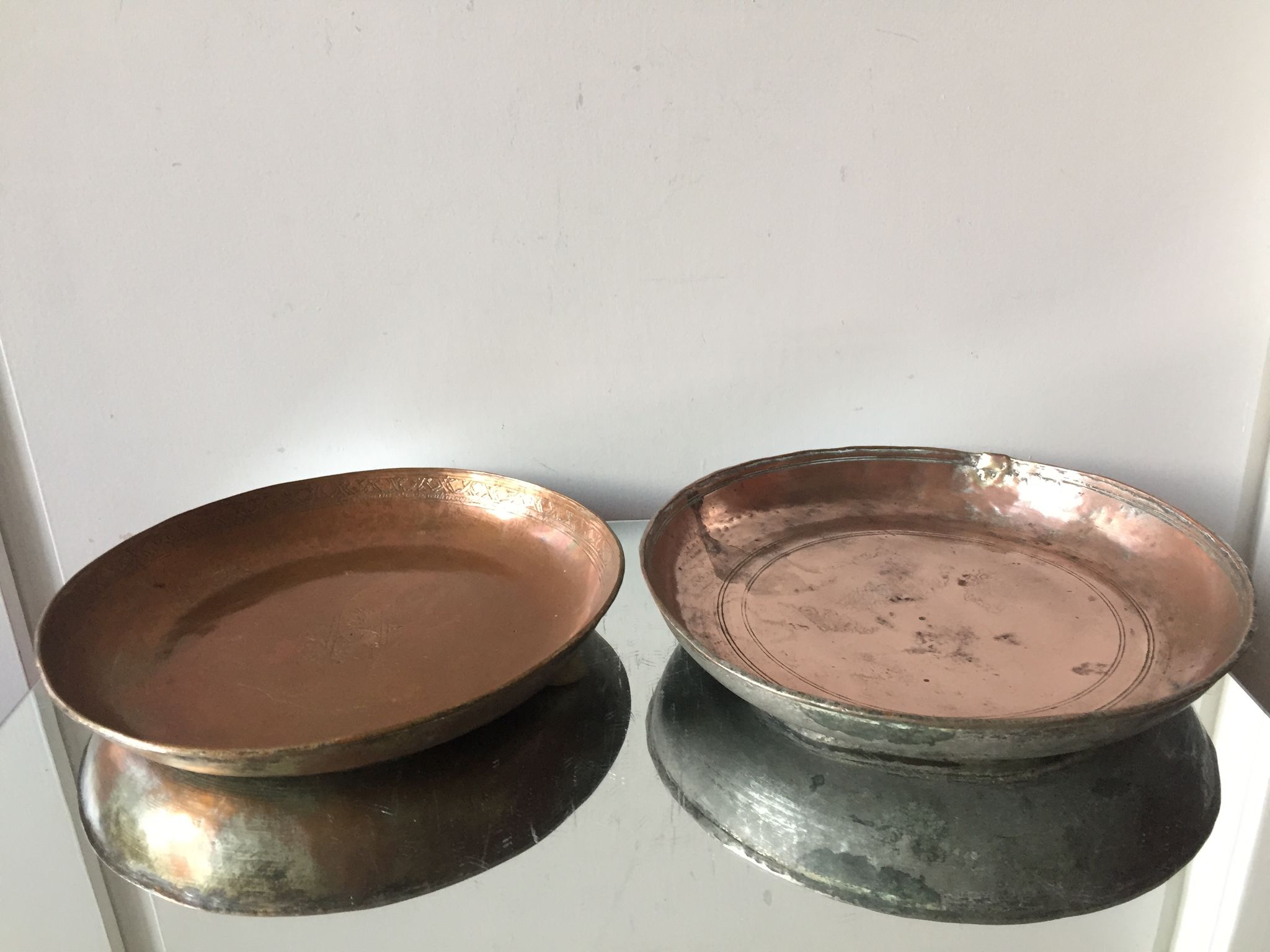 2 ottoman antique  plates bowls copper tin coated