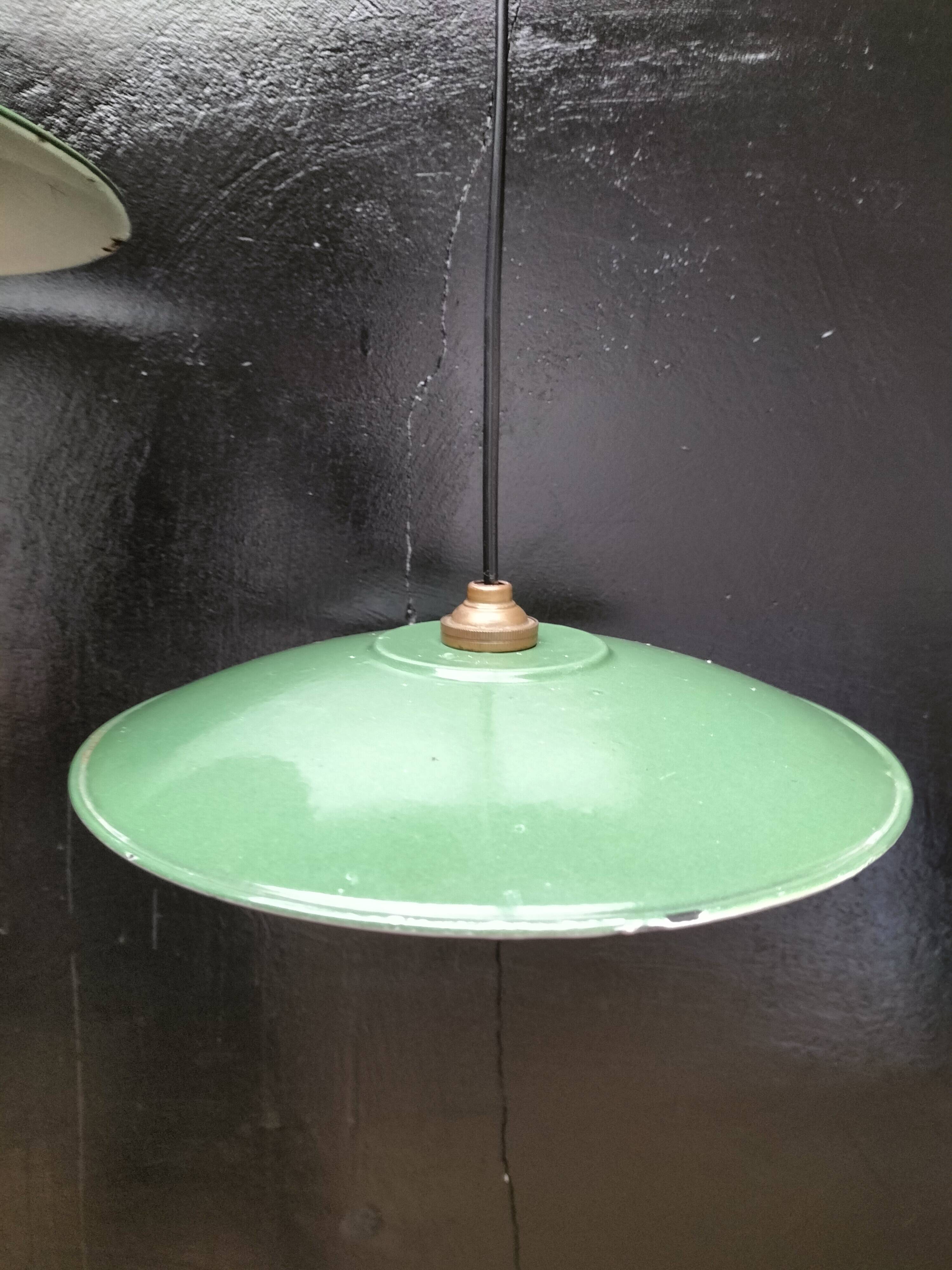 Enameled sheet metal pendant lights