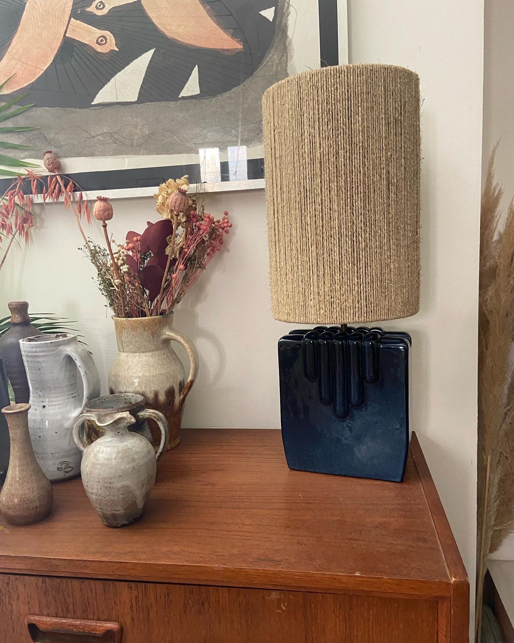 Ceramic lamp and rope 70s