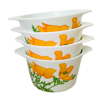 4 bols en mélamine à motif floral orange et vert