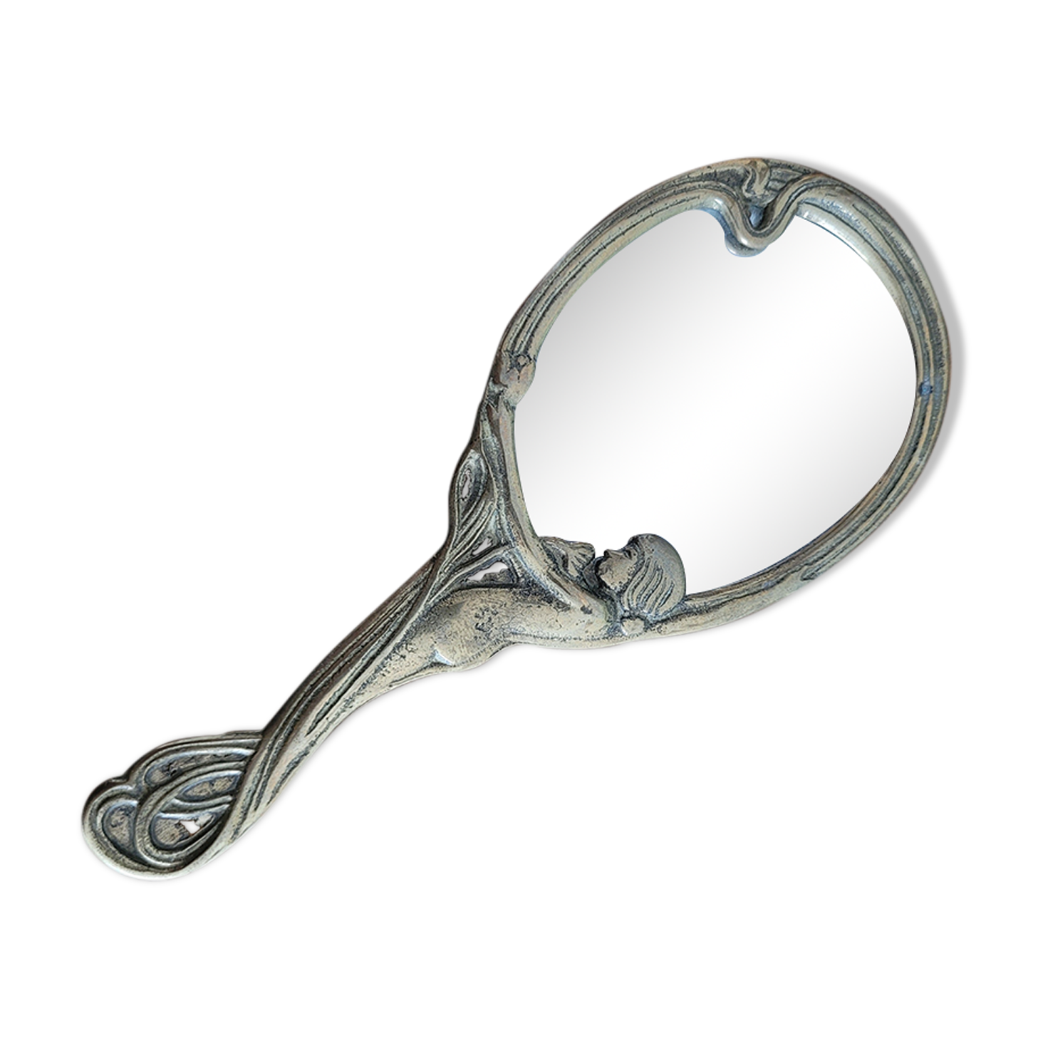 Art Nouveau brass hand mirror