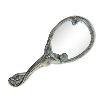 Art Nouveau brass hand mirror
