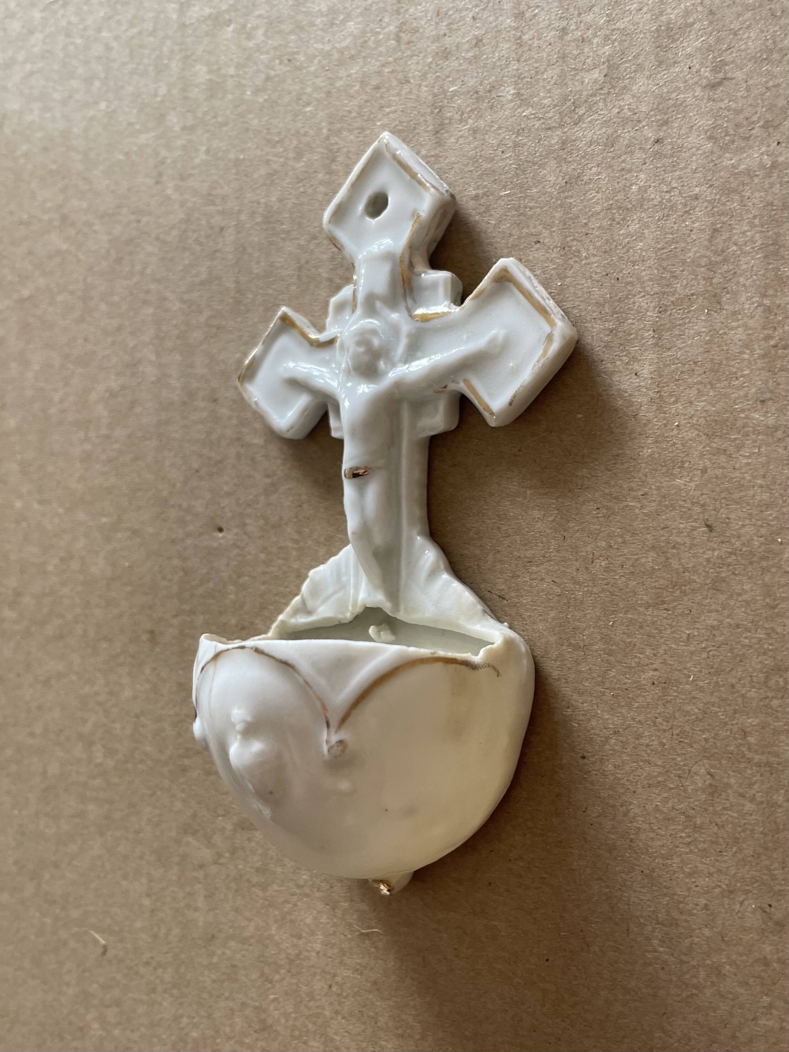 Small antique porcelain wall stoup