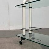 Postmodern Italian bar cart in glass and metal by Metalnova, 1980s.