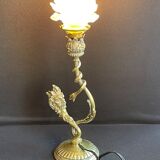 Old table lamp in bronze and brass gilded with satyr and snake