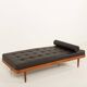 Danish teak daybed in black leather in Hans Wegner style, 1960s