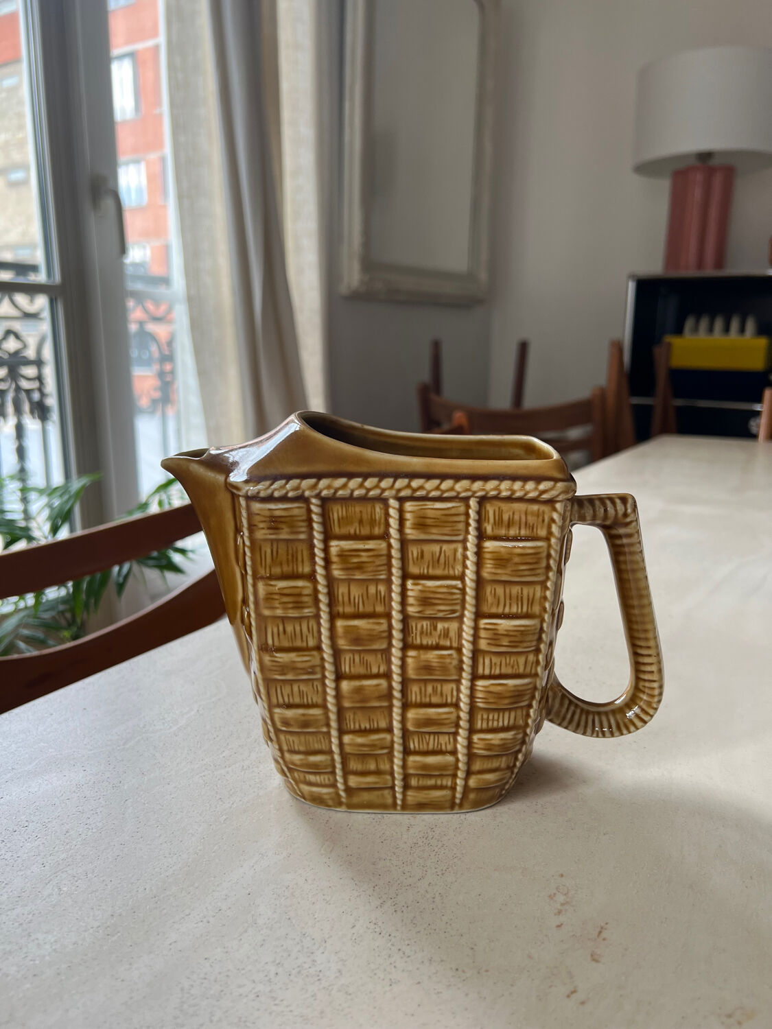 Ceramic pitcher braided pattern