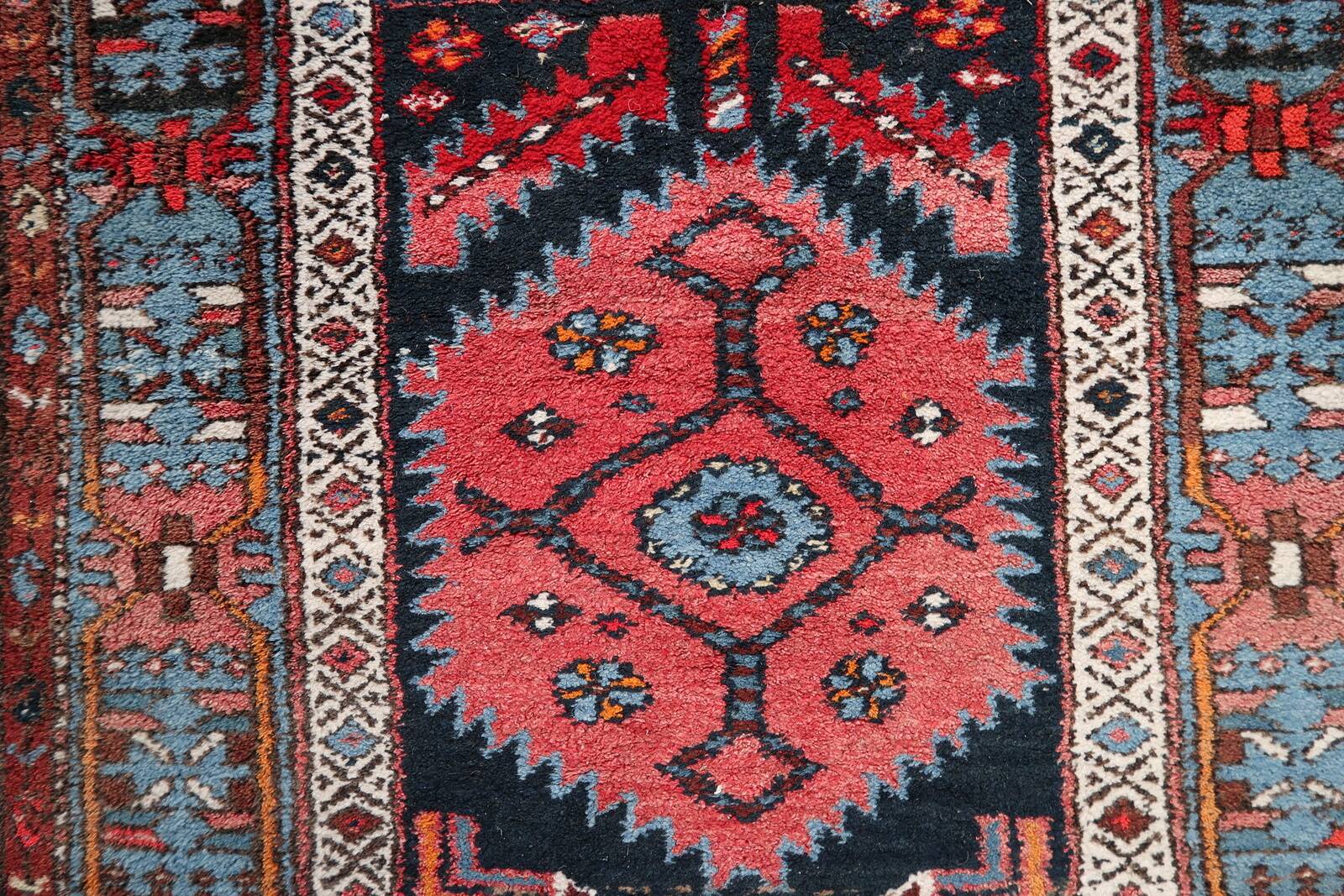 Antique Persian Handmade Hamadan Runner Rug, 3.4' x 7.7' (106cm x 237cm), 1920s