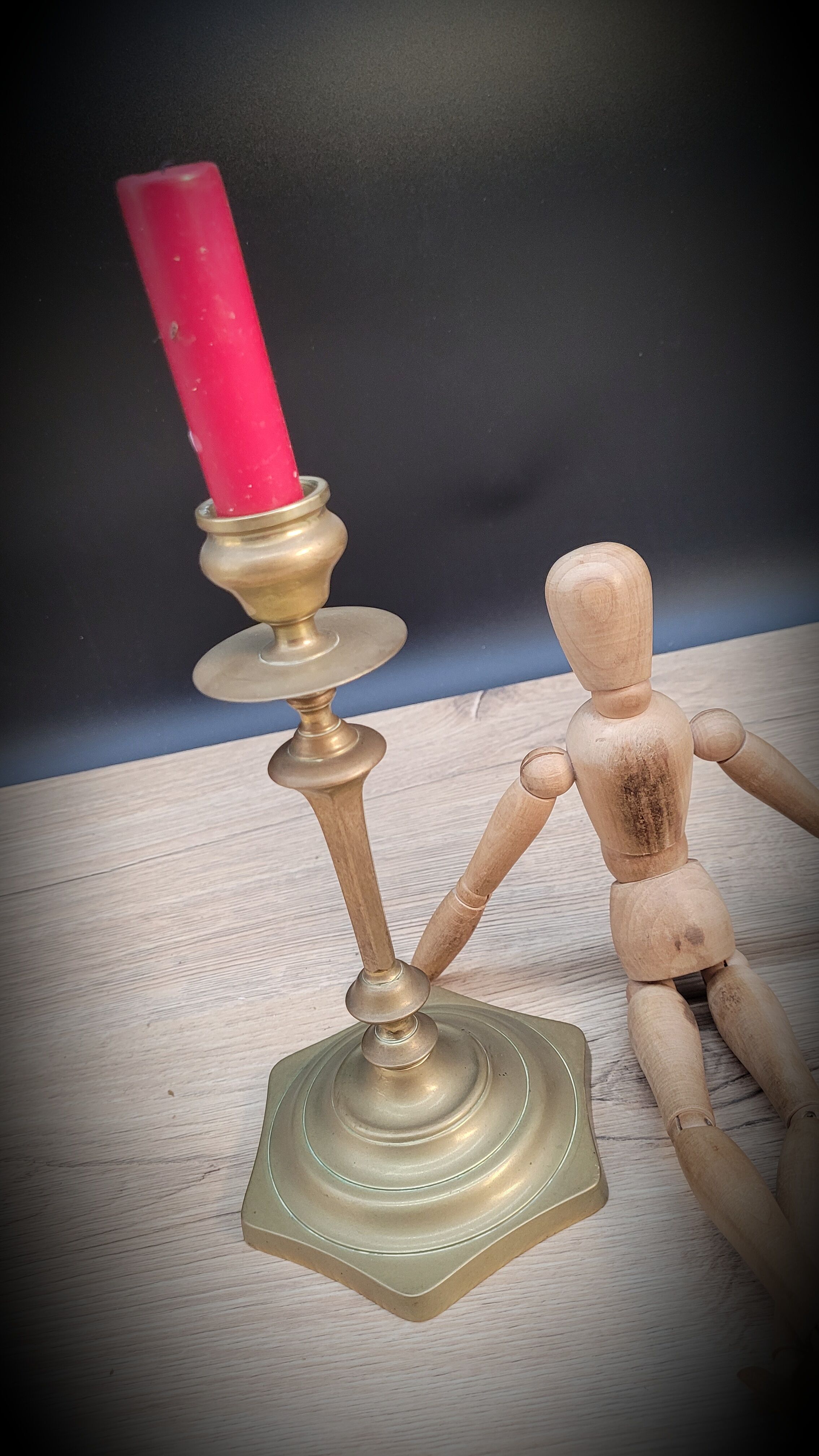 Pair brass candlesticks hexagon
