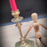 Pair brass candlesticks hexagon