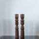 Brutalist turned wood candlestick pair