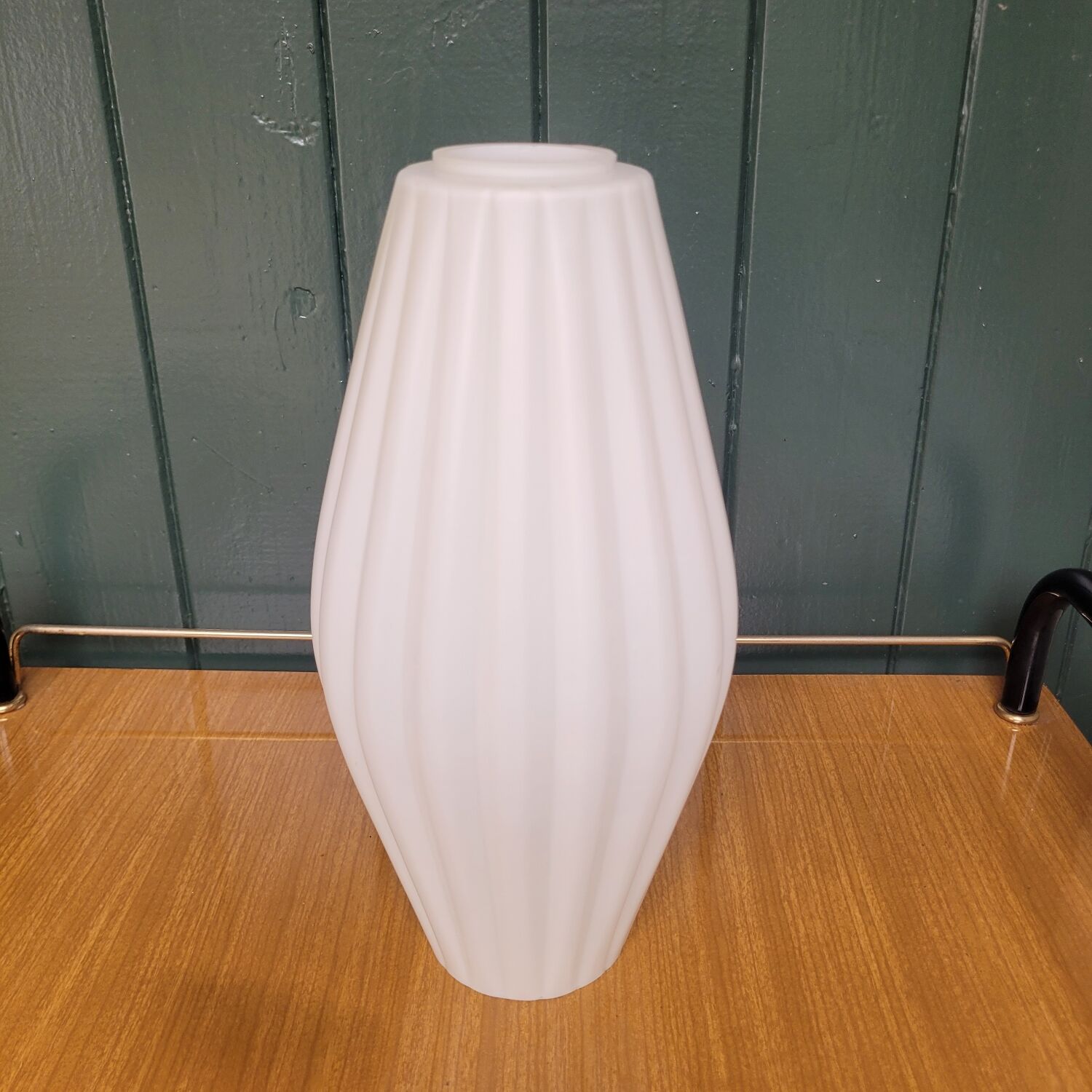 White Ribbed Opaline Drop Lampshade, Circa 1960