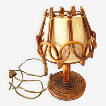 Ancienne Lampe De Table De Chevet Bambou Louis Sognot Année 50-60