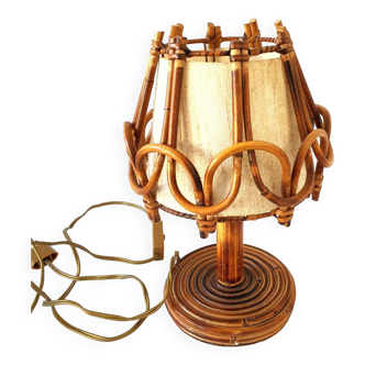 Ancienne Lampe De Table De Chevet Bambou Louis Sognot Année 50-60