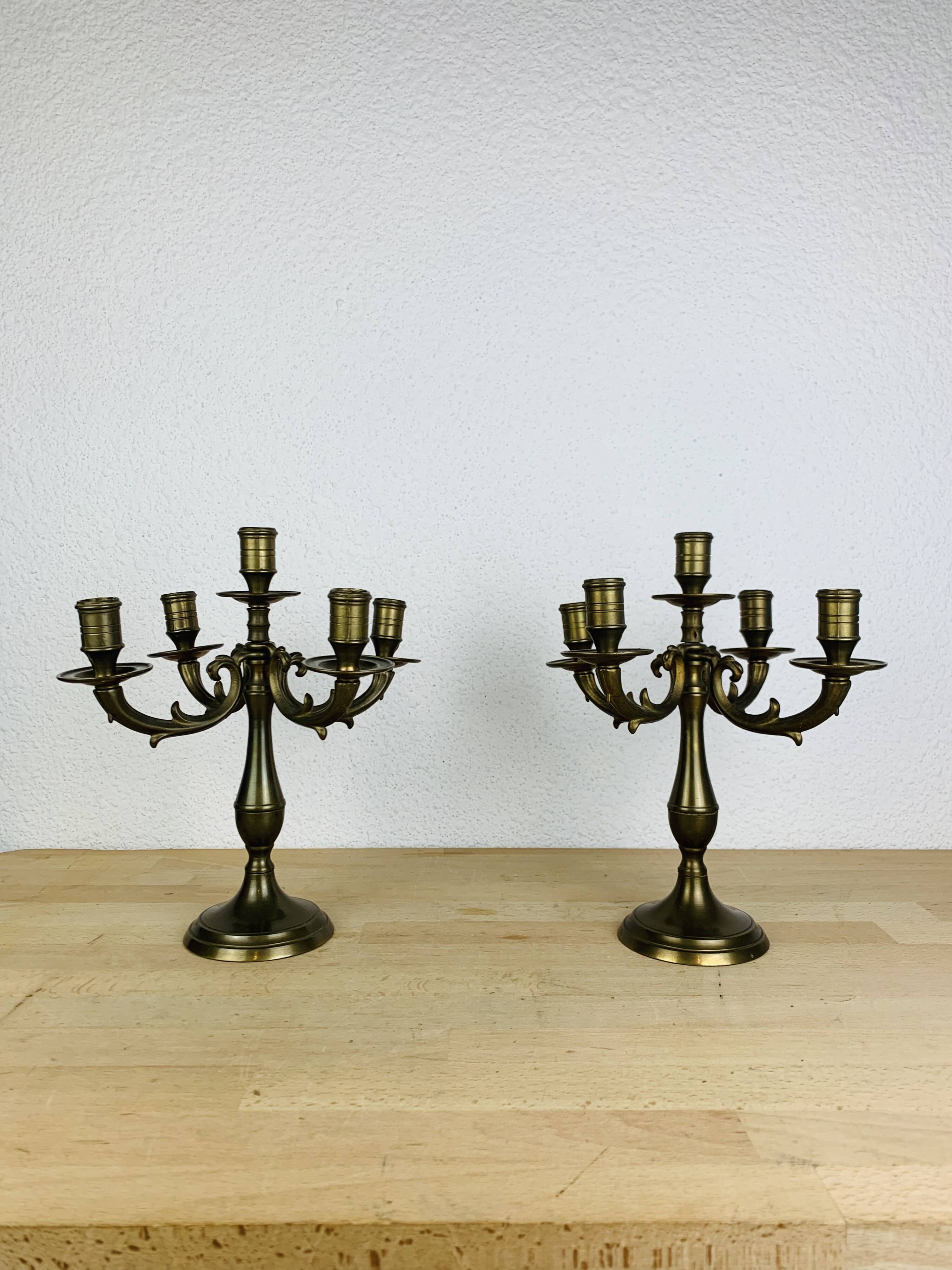 Pair of classic, vintage style gilded brass candlesticks