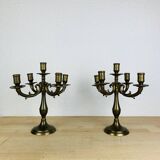 Paire de chandeliers laiton doré style classique, vintage
