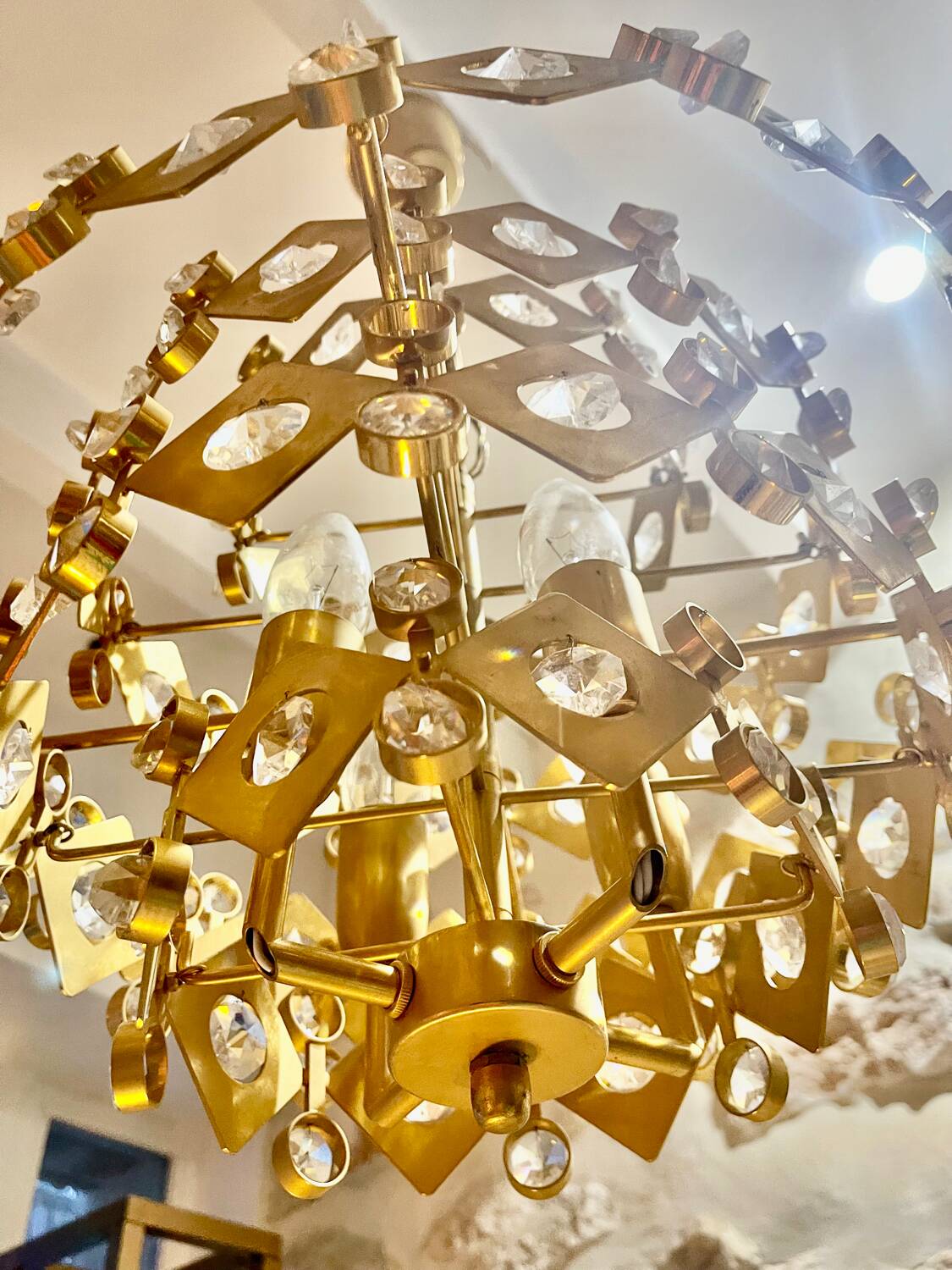 Brutalist Palwa crystal and gilt chandelier, 1960s