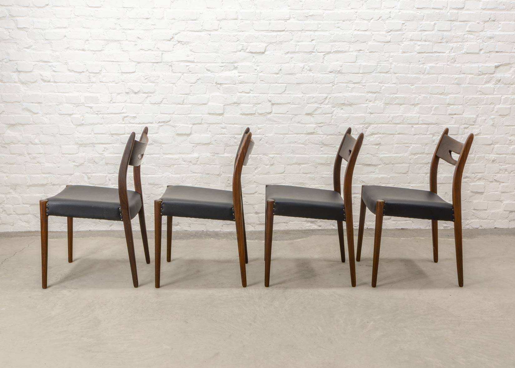 Teak and Black Leatherette Vintage Design Dining Chairs, 1960s