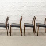 Teak and Black Leatherette Vintage Design Dining Chairs, 1960s