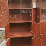 Beautiful 2-piece teak-colored cabinet with display case, Scandinavian style, 1970s