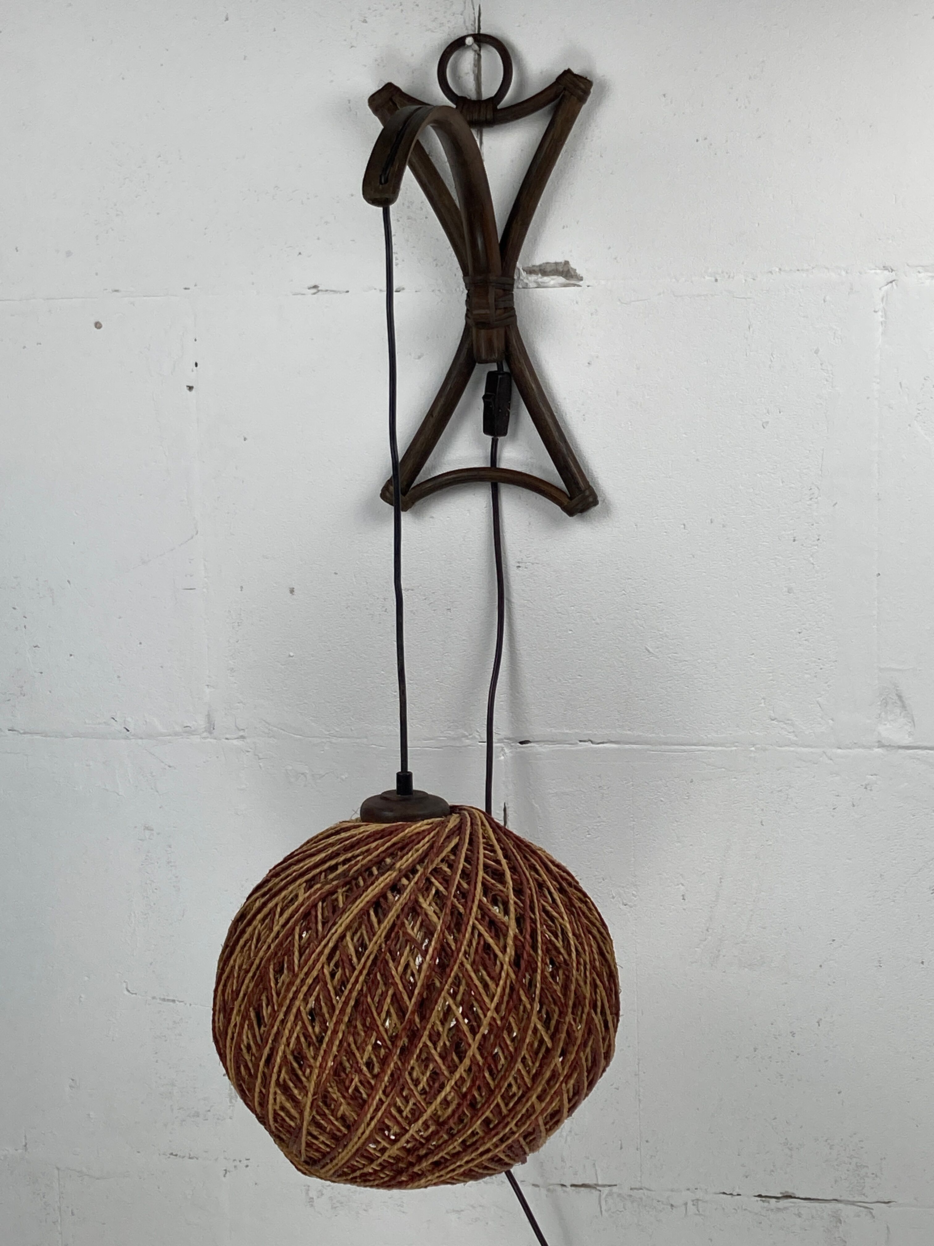 Rattan bamboo and rope sisal wall lamp, Dutch 1960s