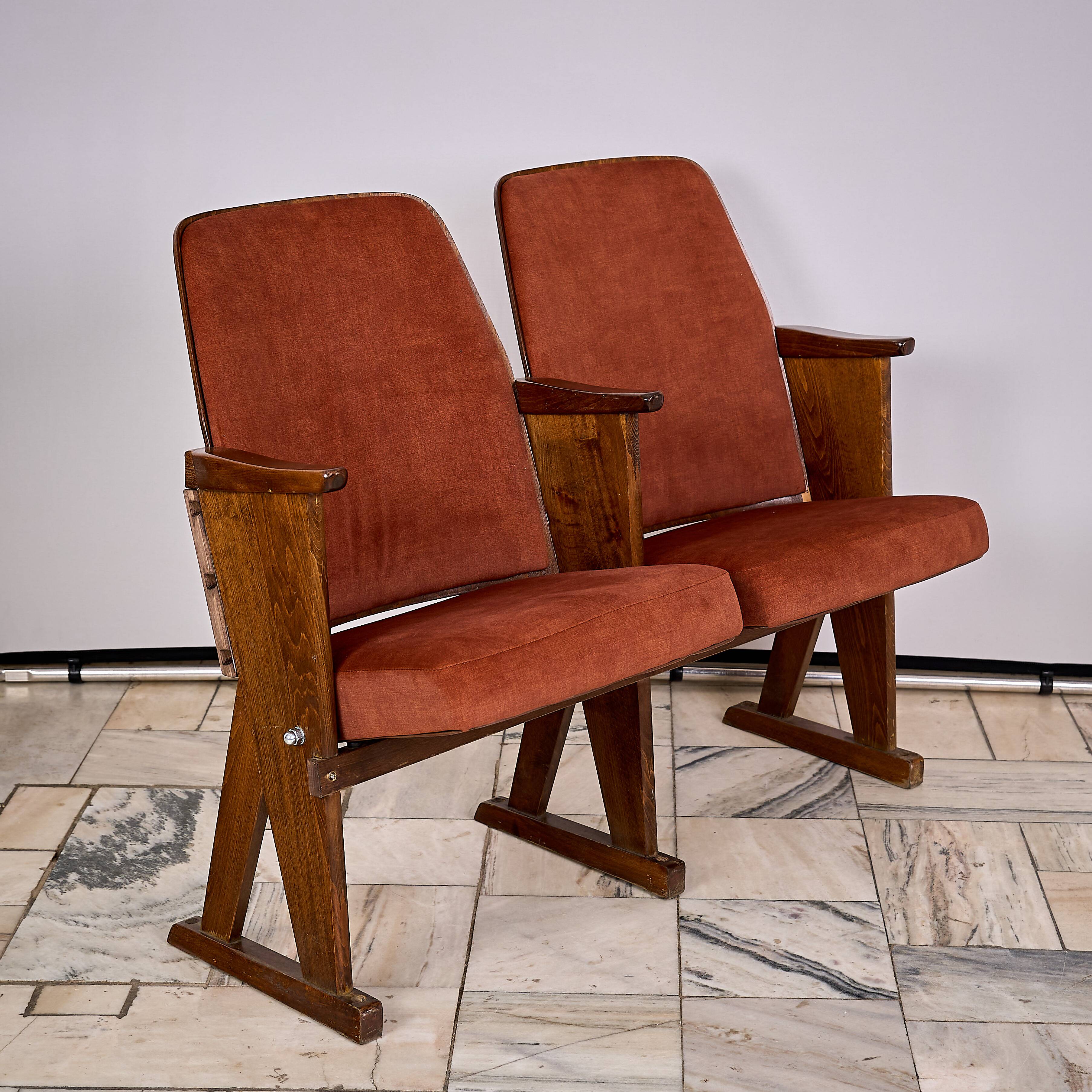 Vintage Czechoslovakian double cinema seats from the 1970s