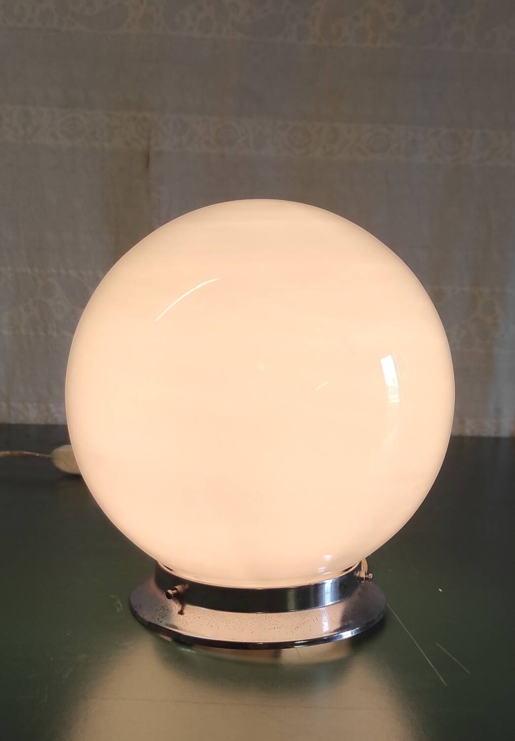 Opaline globe and chrome metal ceiling light - 50s/60s