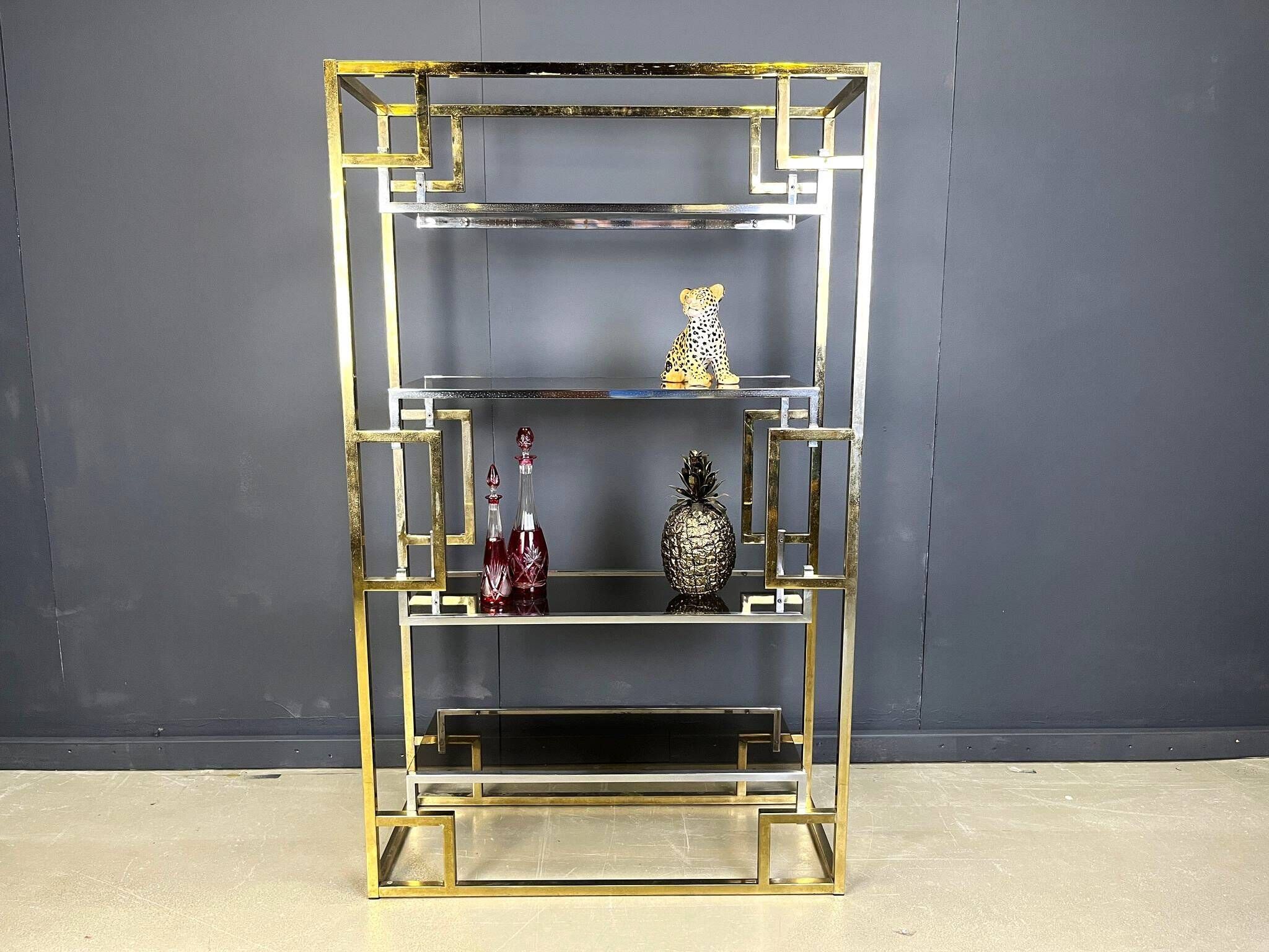 Vintage Italian brass and chrome wall unit, 1970s