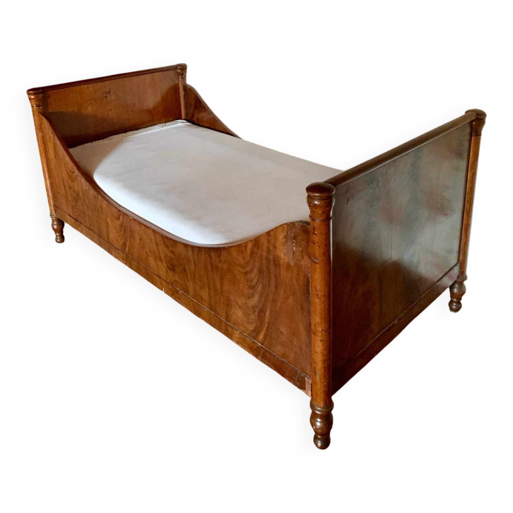 Antique Louis Philippe style sleigh bed in solid mahogany